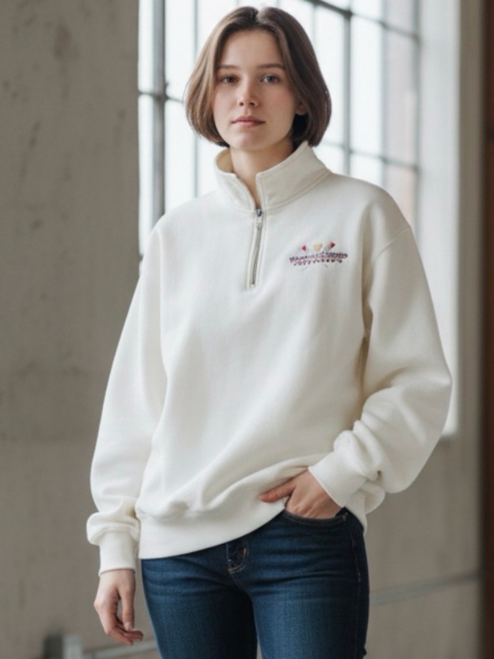 Jerzees Women's Cream Zip-Up Sweater
